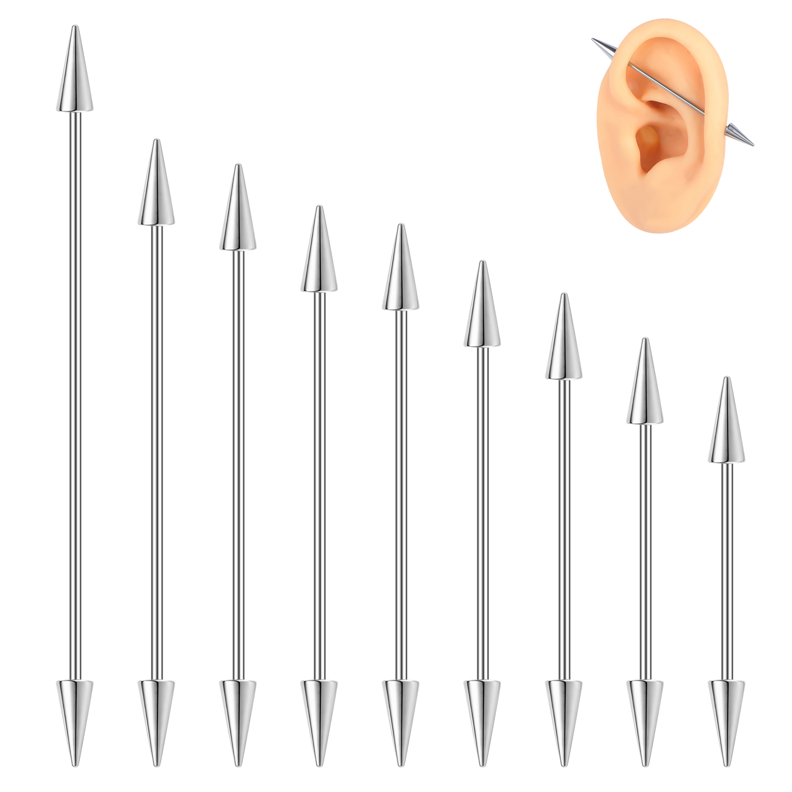 14G Stainless Steel Industrial Barbell Earring Spike Cartilage Piercing Jewelry