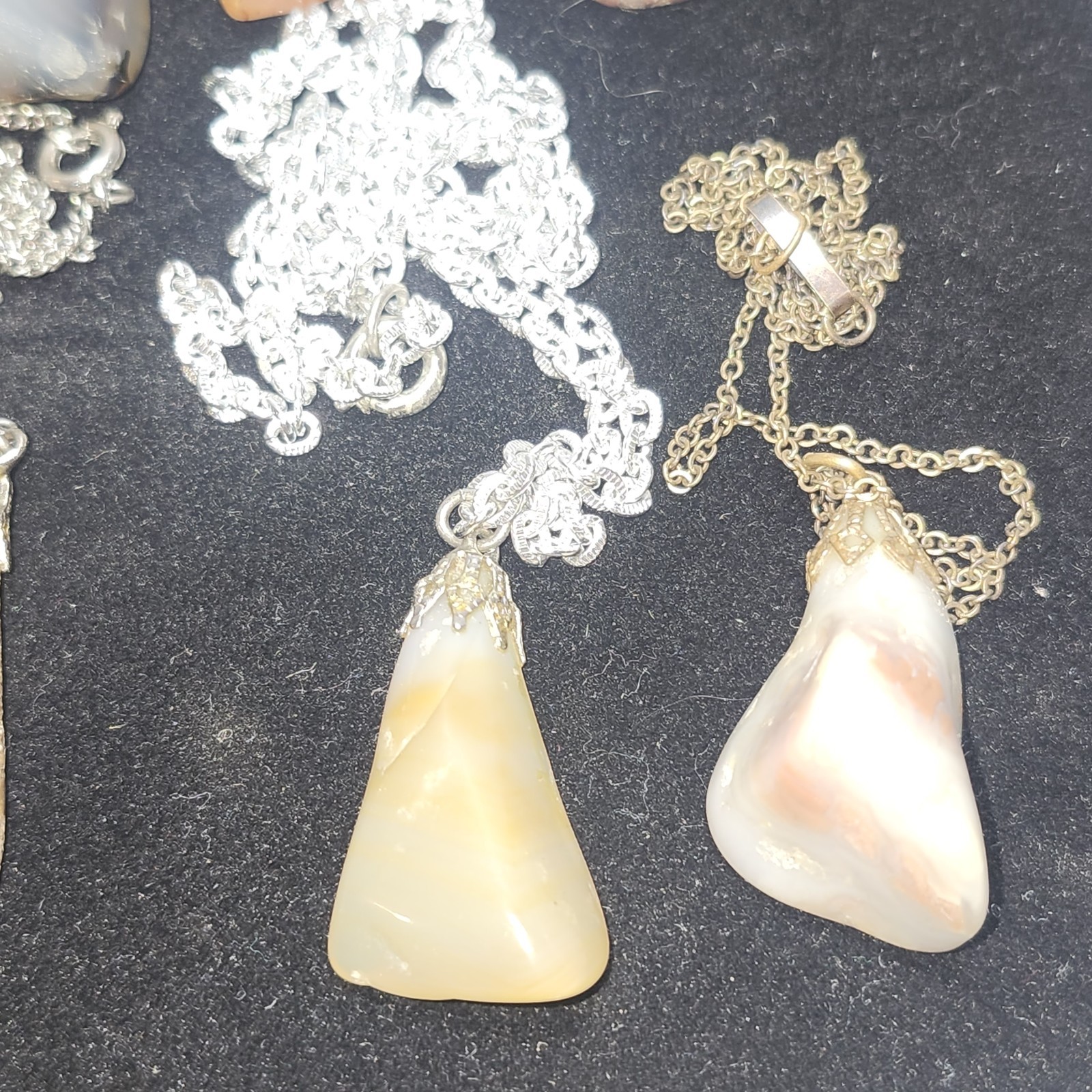 Lot Of 14 Mixed Polished Stone Small Charm Pendants Some W/ Chains Tiger Eye