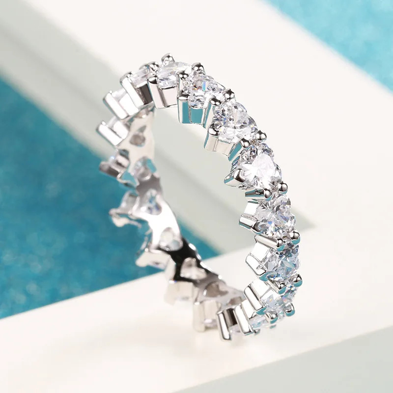 925 Sterling Silver Eternity Band Women Zircon Prong Setting Engagement Jewelry