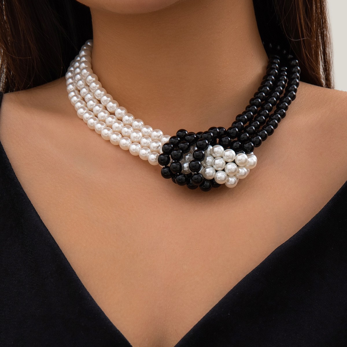 Multi Layer Faux Pearl Twisted Knot Choker Necklace Statement Bridal Elegant