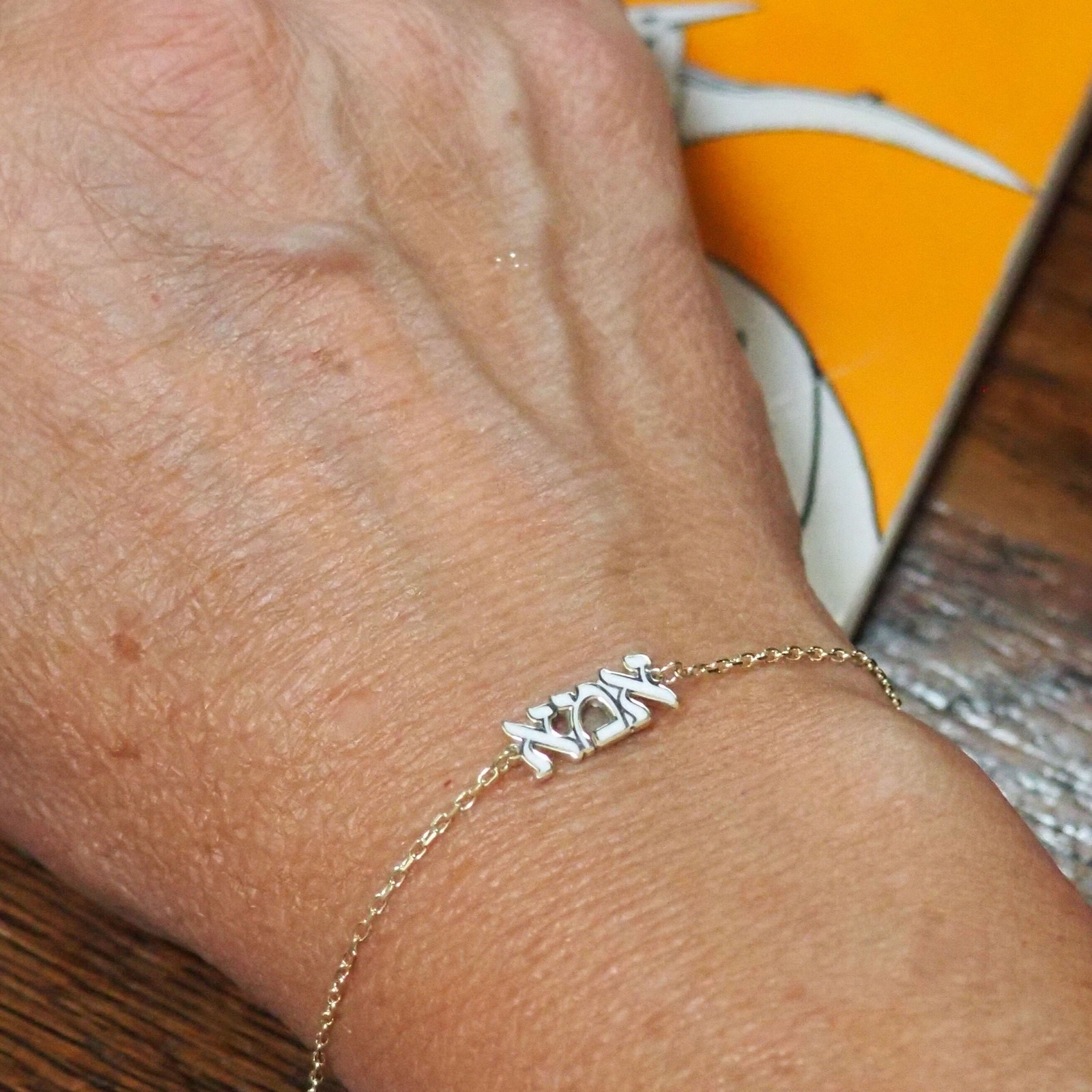 Ema Hebrew Mom Bracelet Enamel Charm Gold Jewish Gift Pink Turquoise White