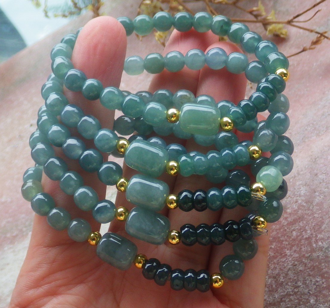 1 Pcs Green 100% A JADE Jadeite Beads Bangle Circle Bracelet 6 inches 手链 737146
