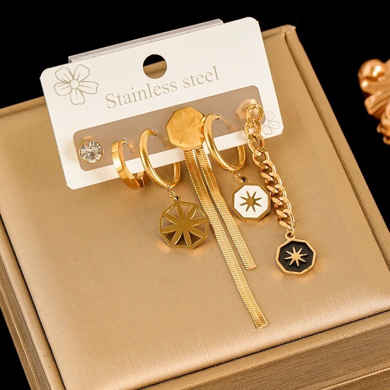 316L Stainless Steel Earrings Set Women Fashion New 18K Gold Plated Ear Waterpr