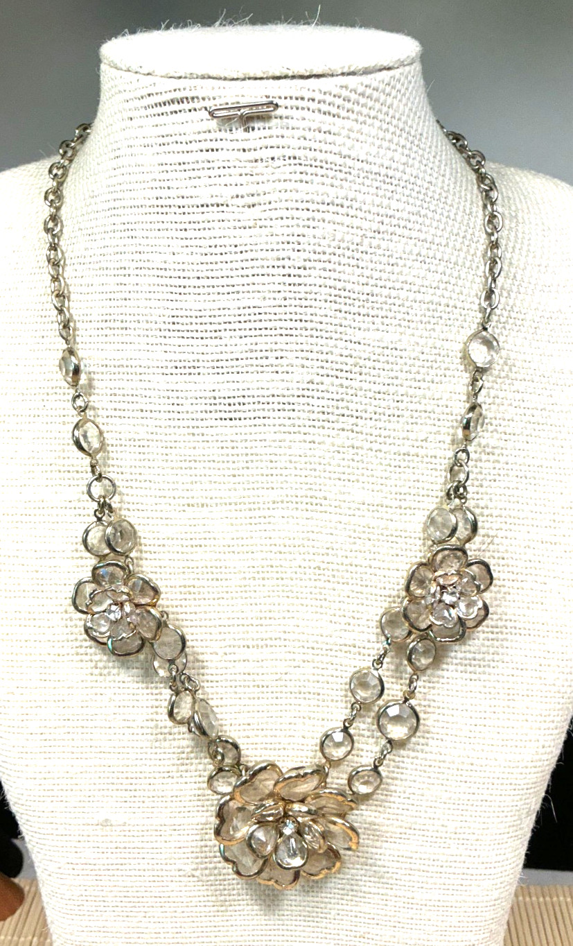 Betsey Johnson Necklace Gold Acrylic Smoke Clear Flower Clusters Lot 103C