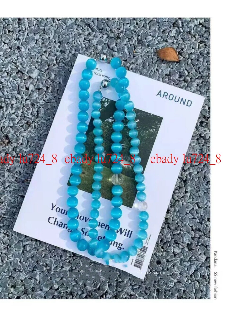 1Pcs Fashion 6/8mm Blue Cat Eye Opal Gemstone Round Beads Necklace 18” Strand