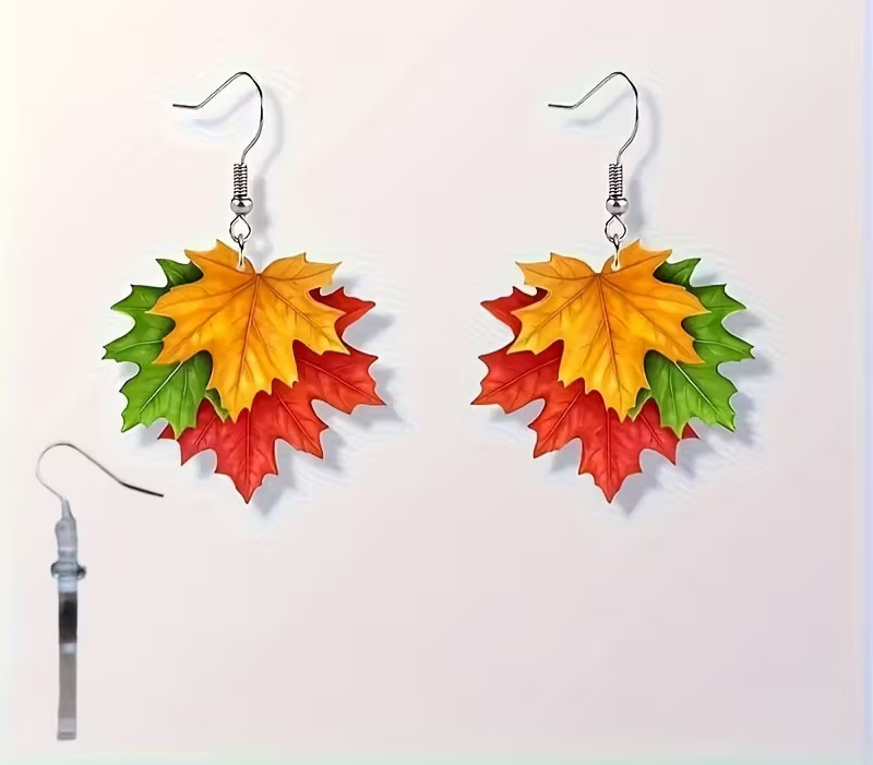 Acrylic Colorful Maple Leaf Earrings, Thanksgiving, Fall Party