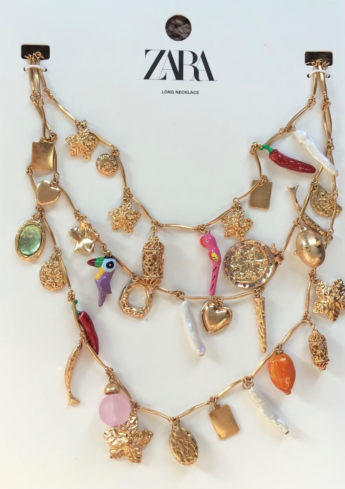 NWT ZARA 2024 3-Pack of Multi-Charm Necklaces Long Gold-Color/Colorful 1856/070