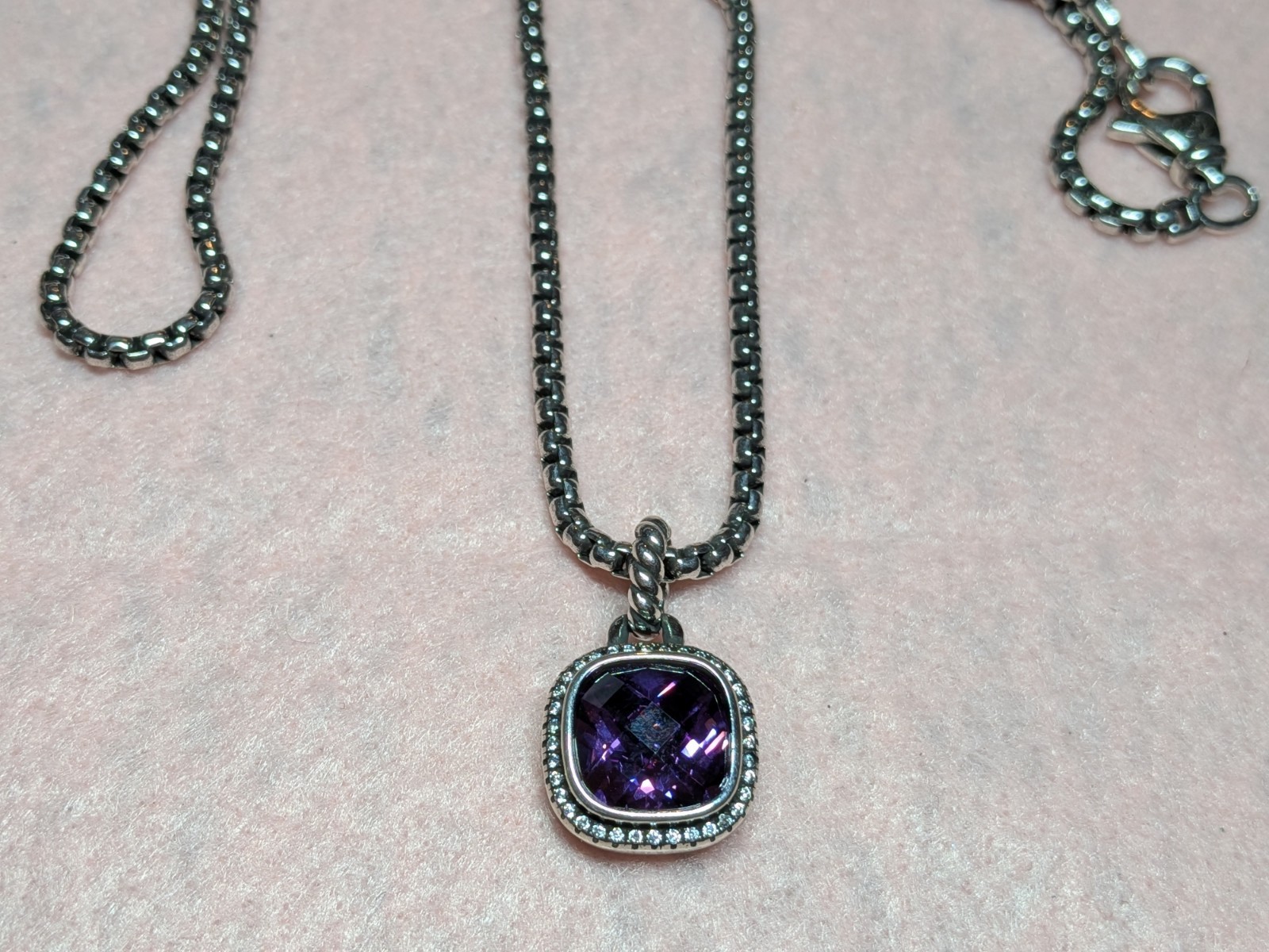 David yurman sterling silver 925 Amethyst 14mm albion necklace 22 inches chain