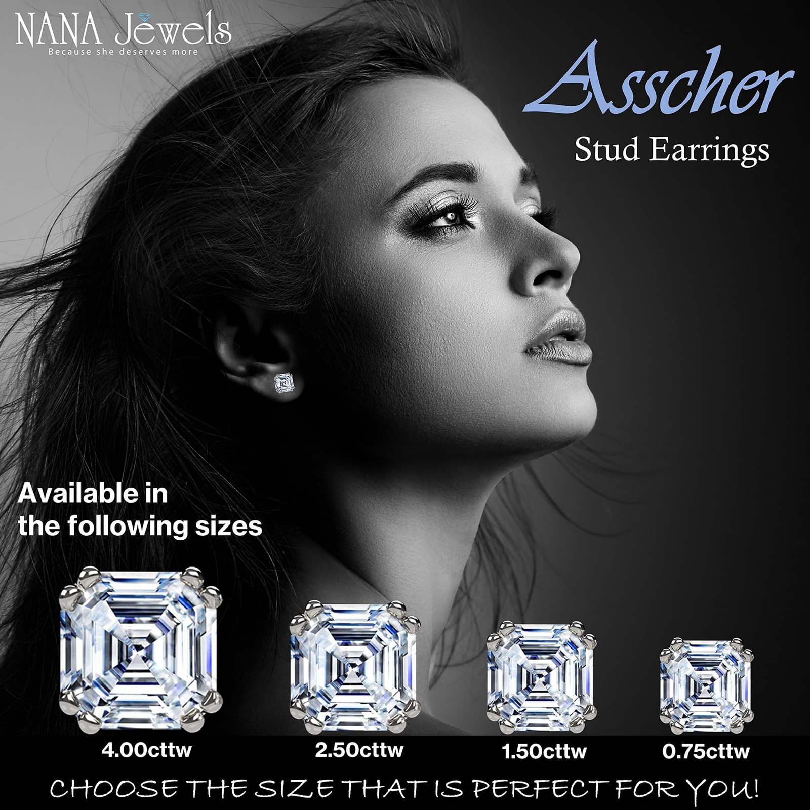 0.75-4.00ctw Asscher Cut Zirconia Stud Earrings Silver & 14K Post Hypoallergenic