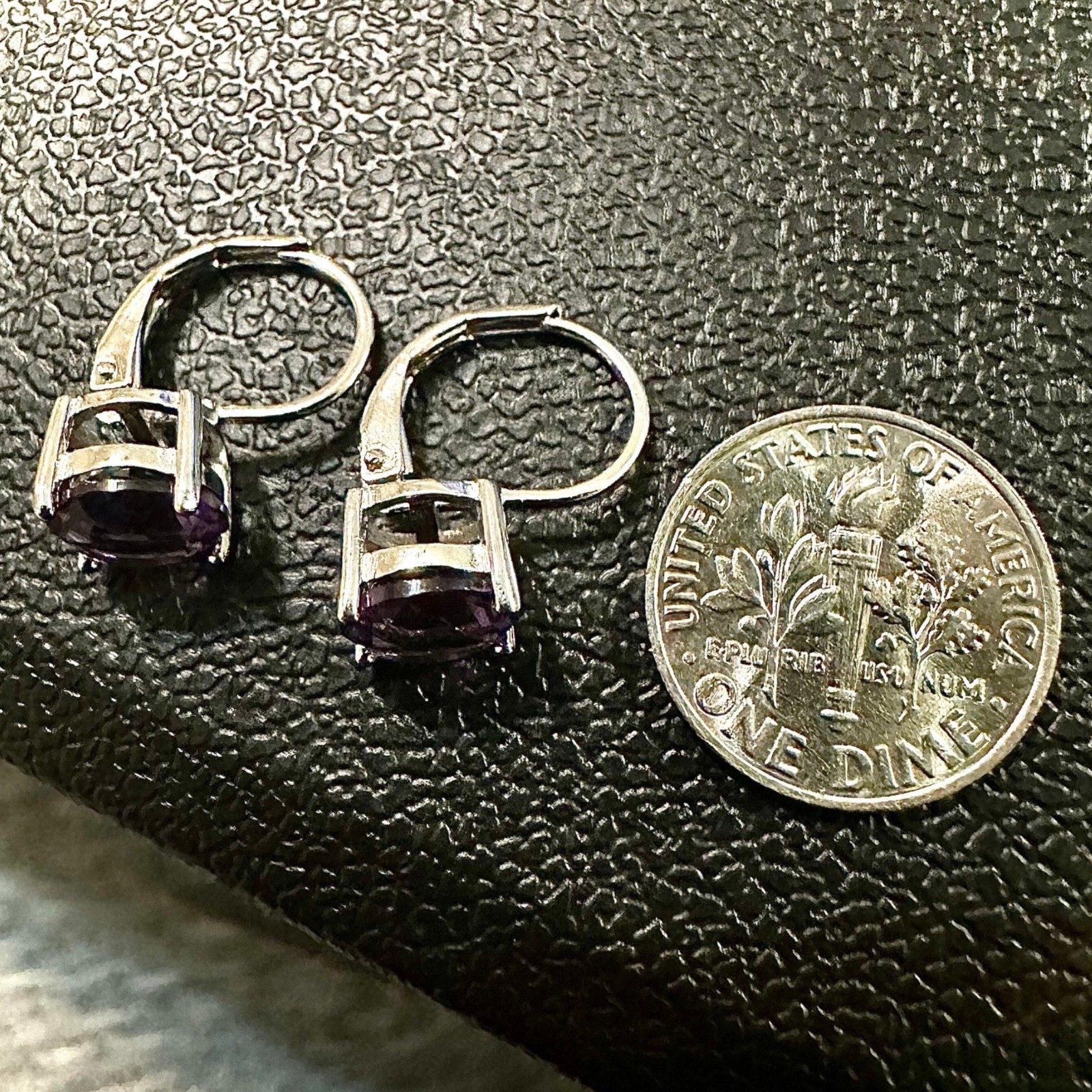 Amethyst CZ Leverback Earrings 6mm Silver Plated Purple Drop Earrings