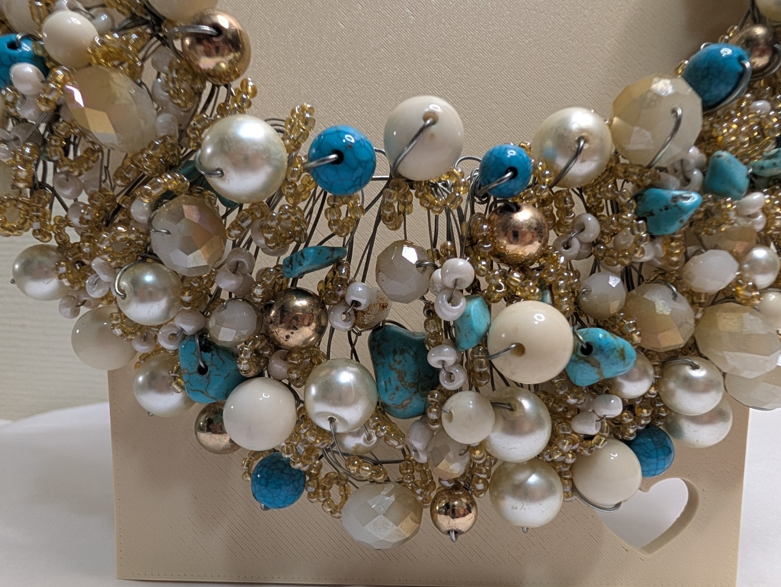ALDO Multicolor Statement Bib Beaded Necklace Faux Pearl & Turquoise Adjustable