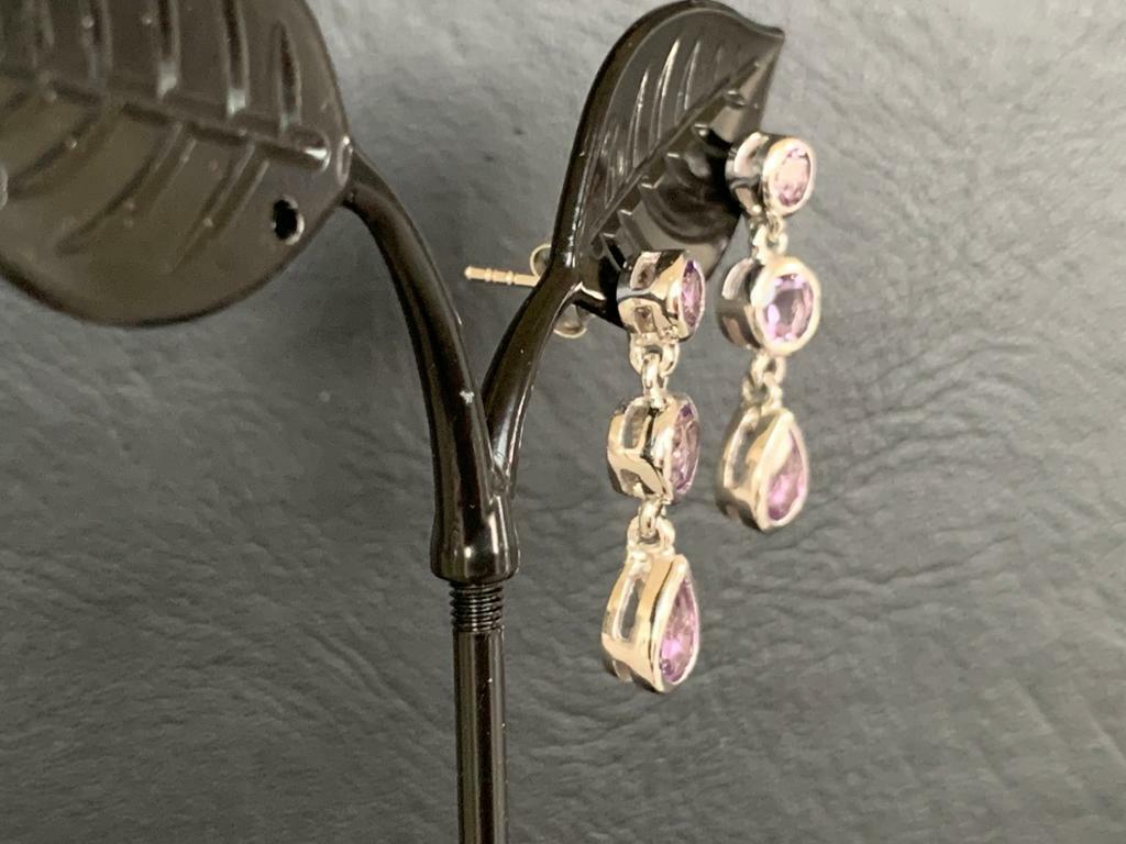 925 Sterling Silver Amethyst Earrings Multi 3 Gemstones Round Teadrop Earrings