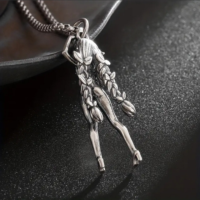 Bunny Girl Braids Jewelry Vintage Silver Sexy Goddess Standing Pendant Necklace