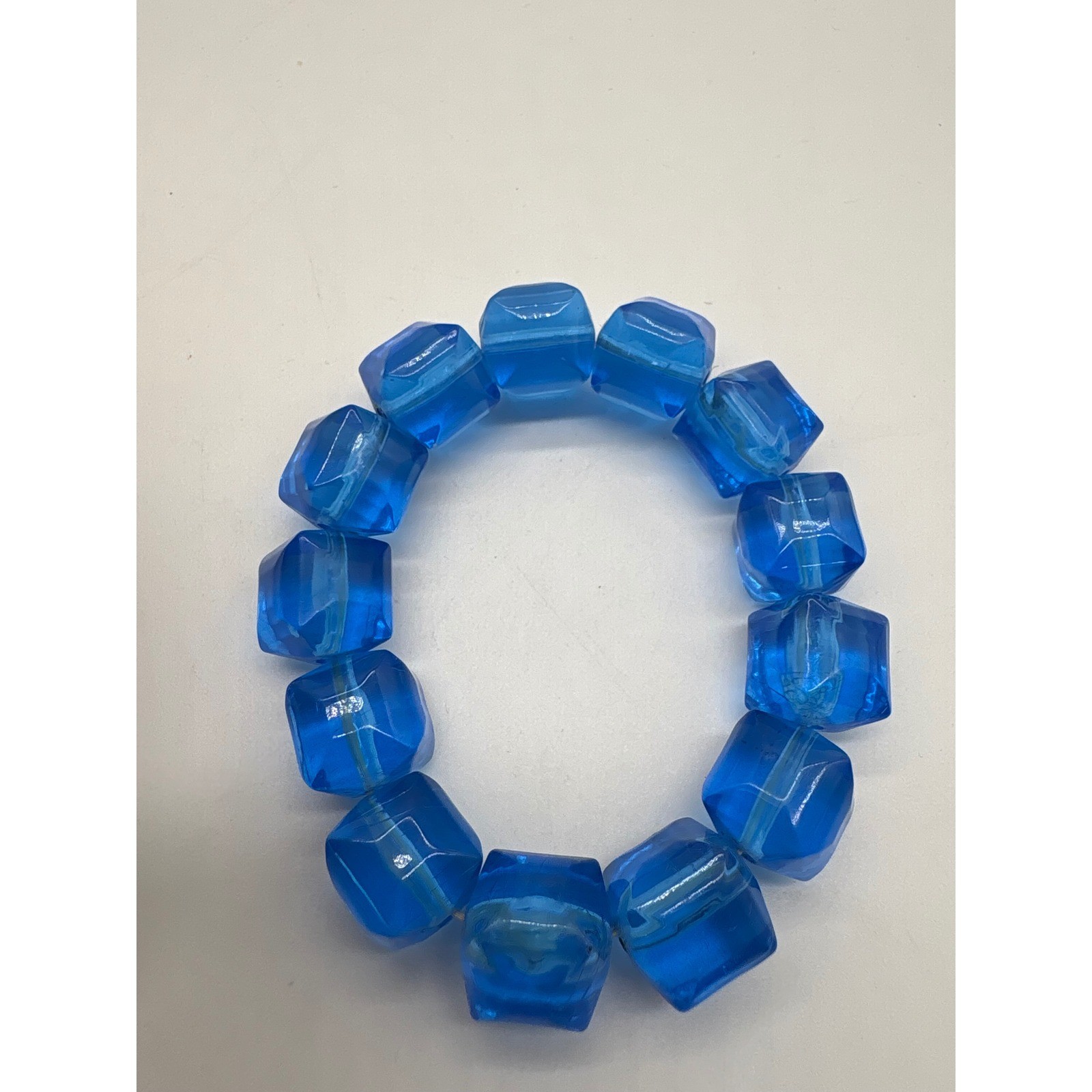 Cobalt Blue Chunky Resin Stretch Bracelet Translucent Geometric Cube Beads