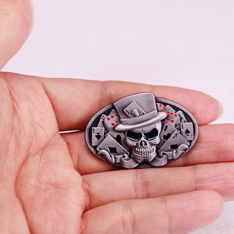 Poker Skull Skeleton Ace Spades Metal Enamel Brooch Pin Badge Tattoo Vegas Biker