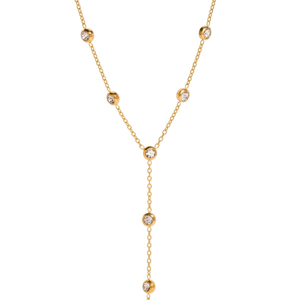 18K Gold Plated Zircon Y Necklace Stainless Steel Long Chain