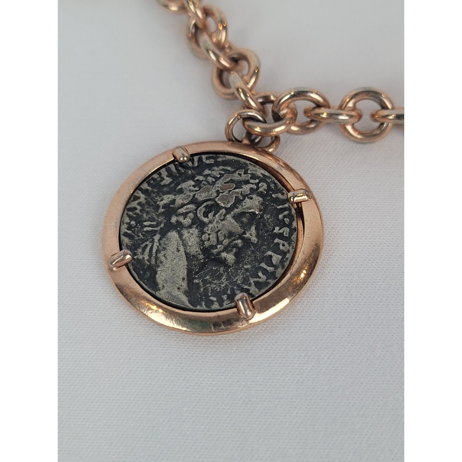 Bella Diva 18kt Rose Gold Plated Bronze Roman Coin Charm Vintage Bracelet