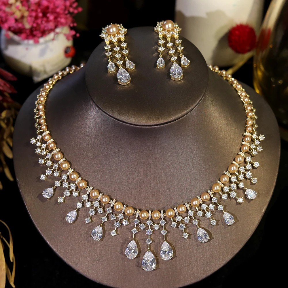 Premium Bridal wedding Jewelry Sets Necklace Engagement Dinner Party Earrings