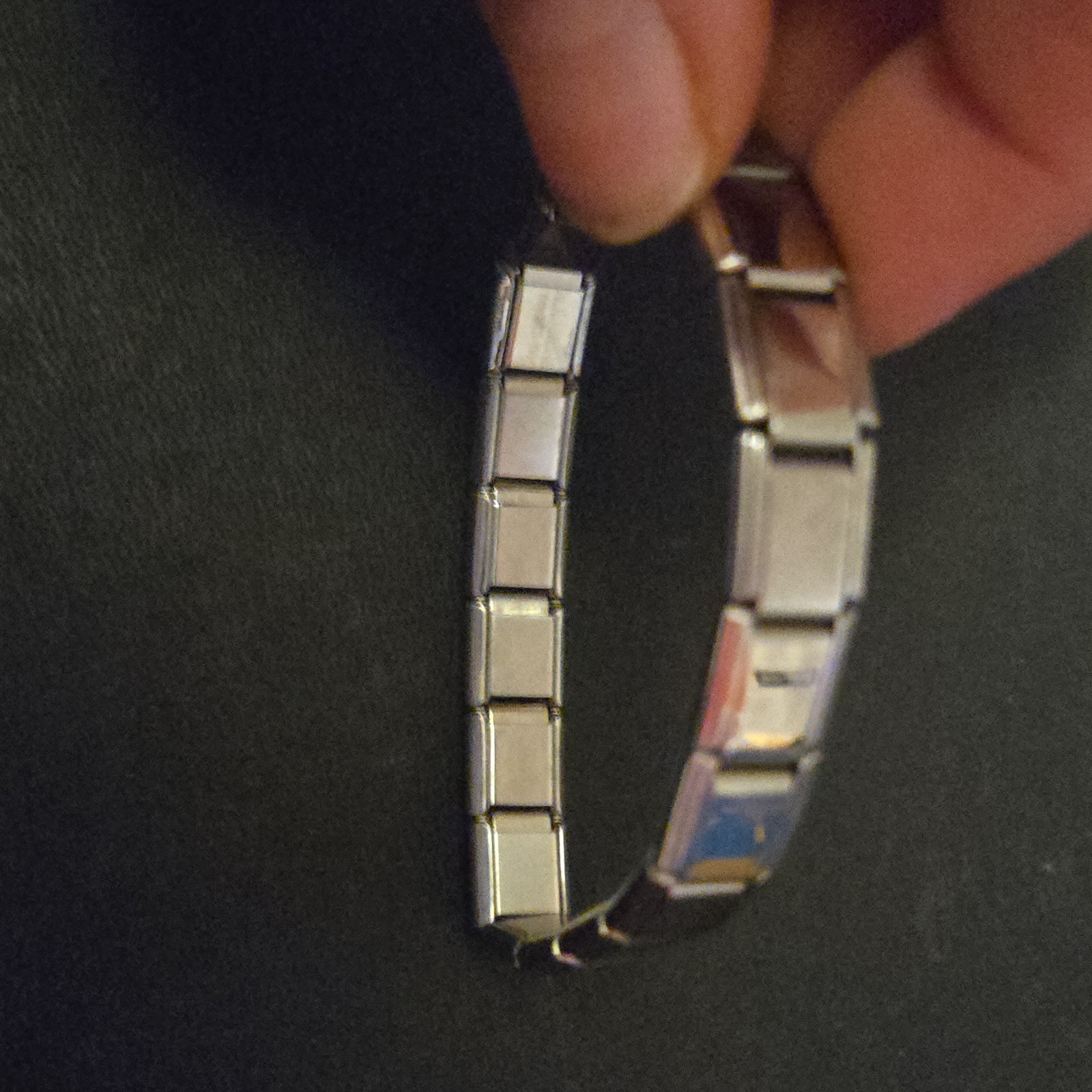 Italian Modular Stainless Steel Enamel Charm Link Stretch Bracelet Silver Tone