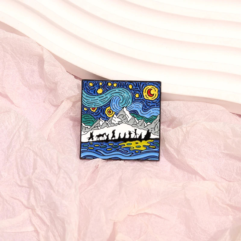Van Gogh Starry Night Enamel Pin Brooch Set of 2 Gate of Kings Badge Jewelry Pin