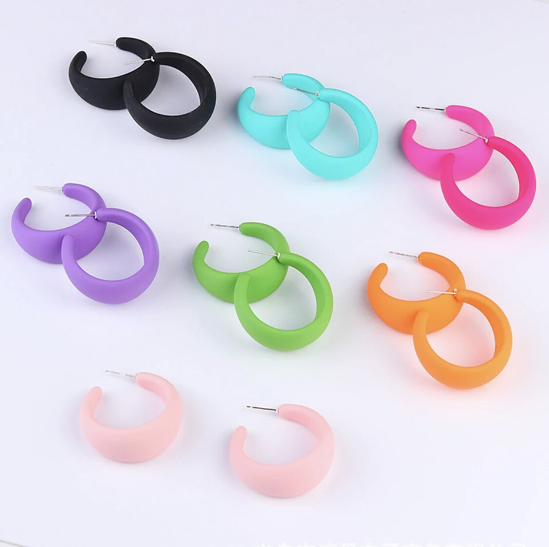 Candy Colour Retro C Shaped Acrylic Fashion Neon Hoop Earrings -READ DESCRIPTION