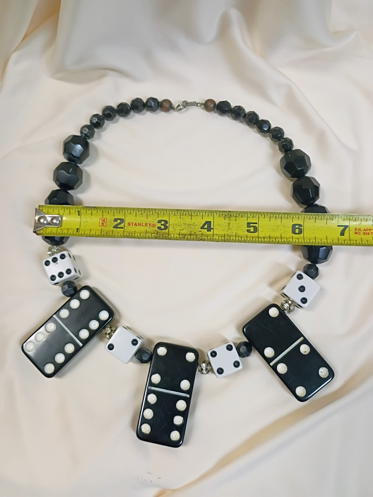 Domino & Dice Casino Necklace Acrylic Beads Hook Closure Vegas