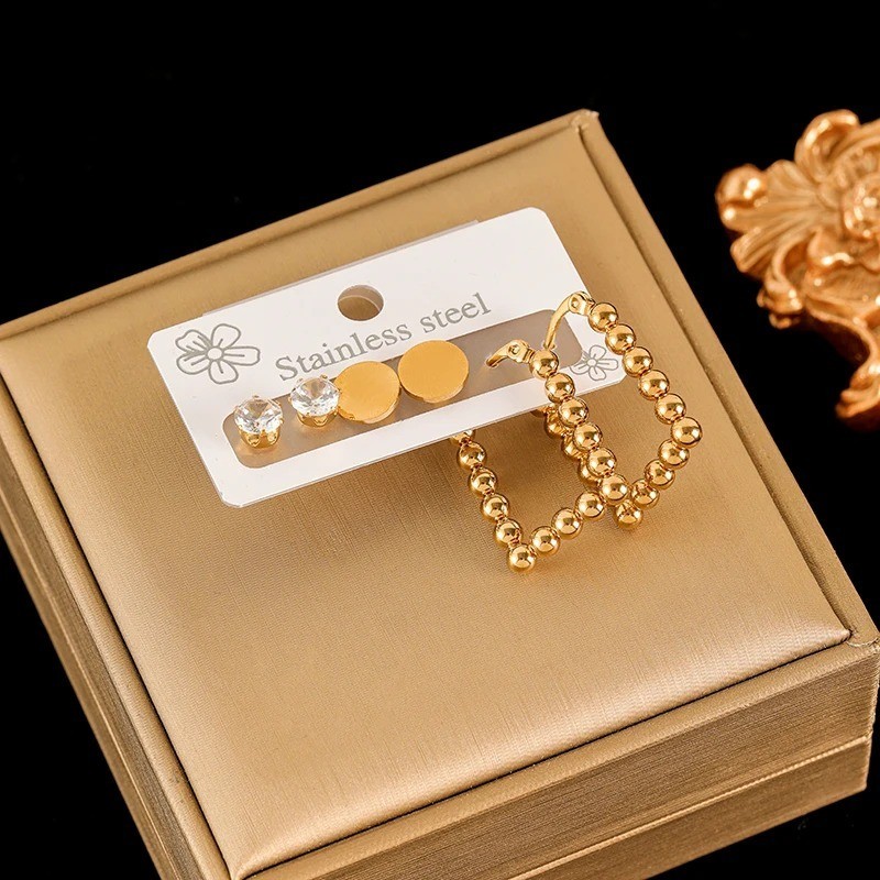 316L Stainless Steel Earrings Set Women Fashion New 18K Gold Plated Ear Waterpr