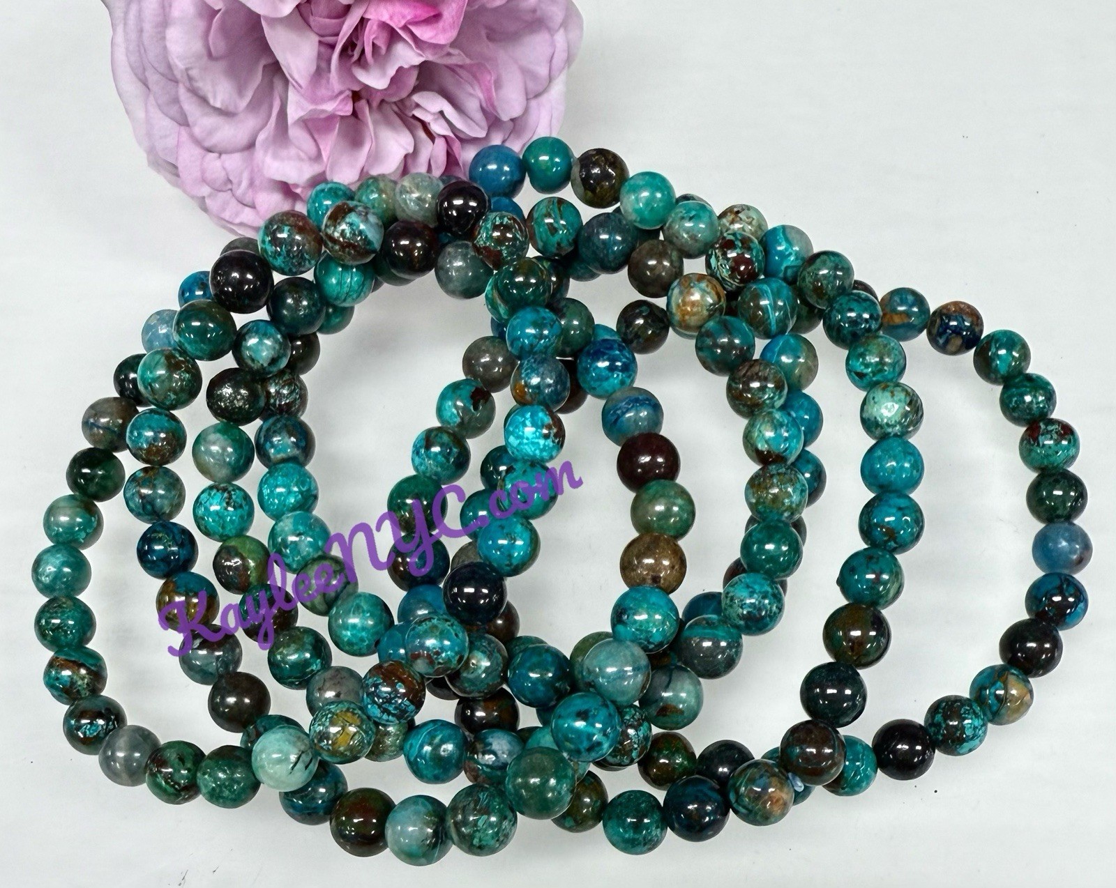 Wholesale 6 Pcs Natural Chrysocolla 6mm 7.5” Crystal Stretch Bracelet
