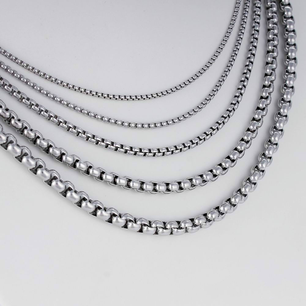 2/3/4/5/6/8MM Mens Chain Stainless Steel Round Box Link Necklace 18-36inch hot