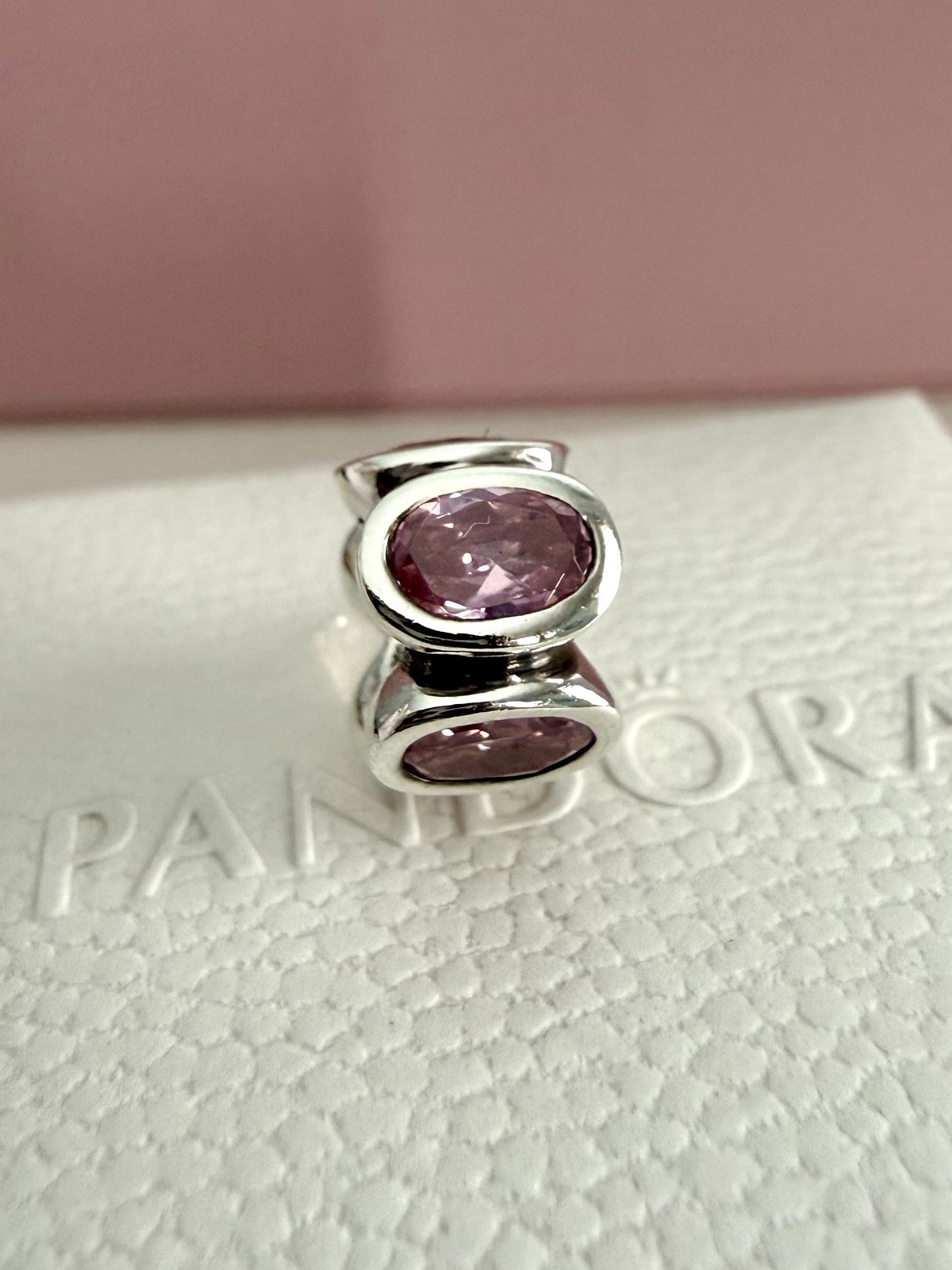 Pandora Sterling Sliver Pink Oval Lights CZ Charm #790311PCZ RETIRED Authentic
