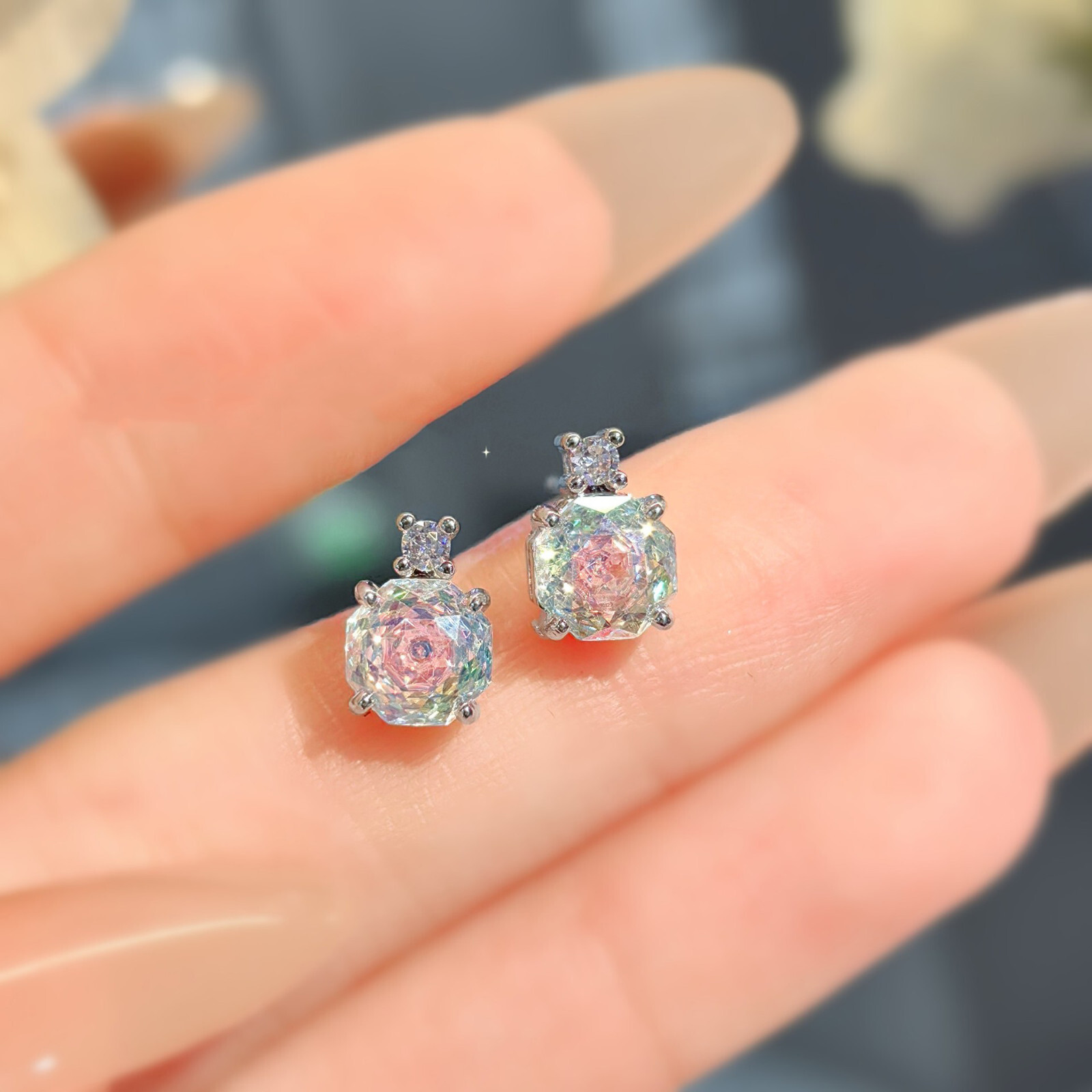 3pc Party Jewelry Rose Cut White Mystic Topaz Gems Women Necklace Stud Earring