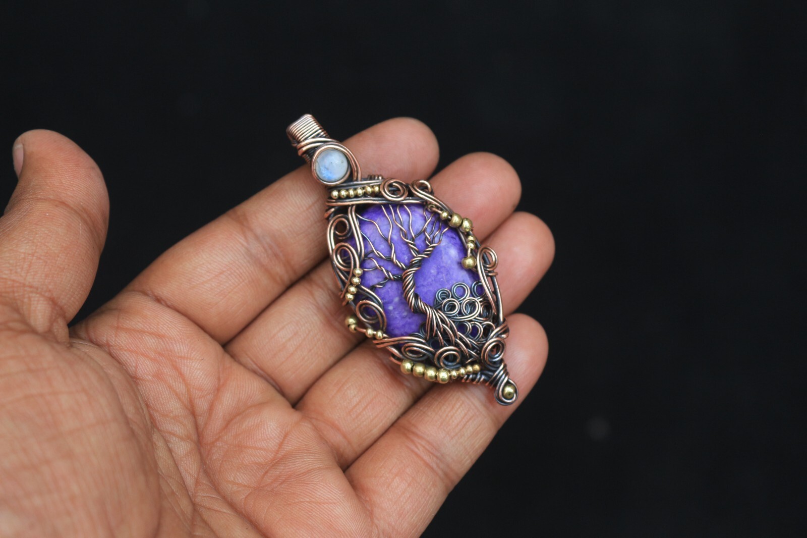 Tree Of Life Copper Wire Wrap Jewelry Purple Charoite Boho Pendant NK665