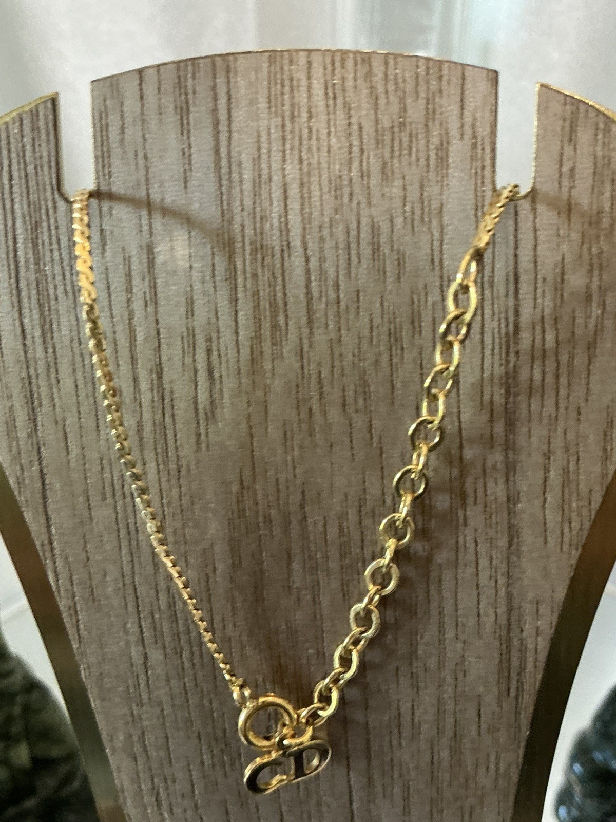 Auth Christian Dior CD Logo Accessory Vintage Pendant Necklace Gold Plated GOOD