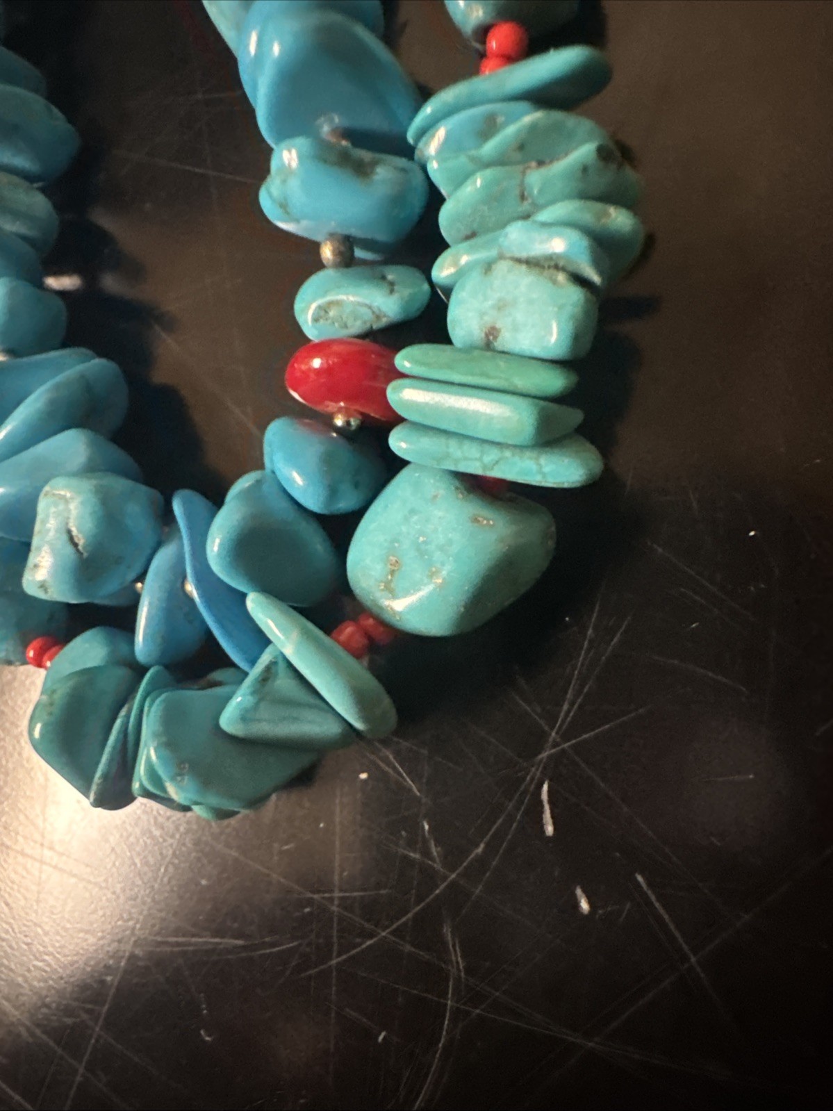 Block Turquoise Double Stained Necklace