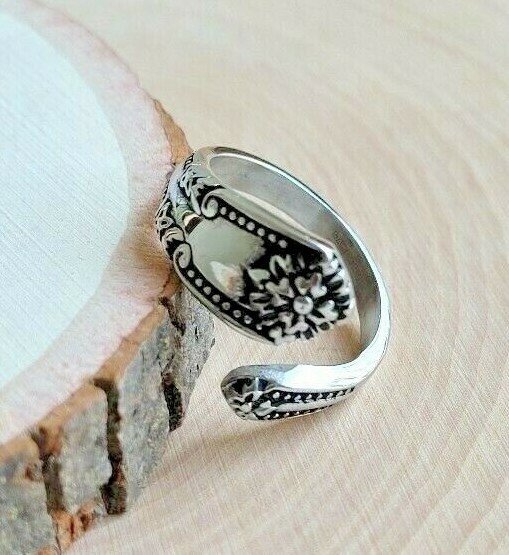 Victorian Flower Spoon Ring – Stainless Steel Open Wrap Vintage Band