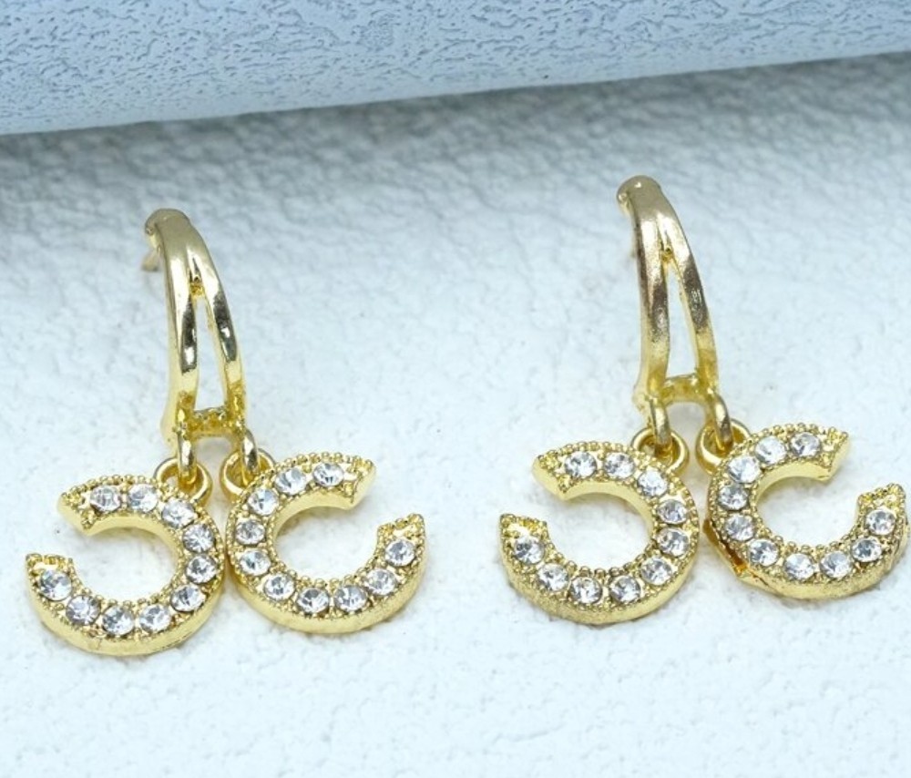 C-shaped Light Gold Plated Crystal Fashion Earrings With Silver Post