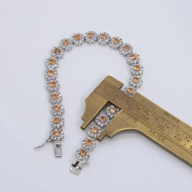 10Ct Round Cut Simulated Citrine Wedding Tennis Bracelet 14K White Gold Plated