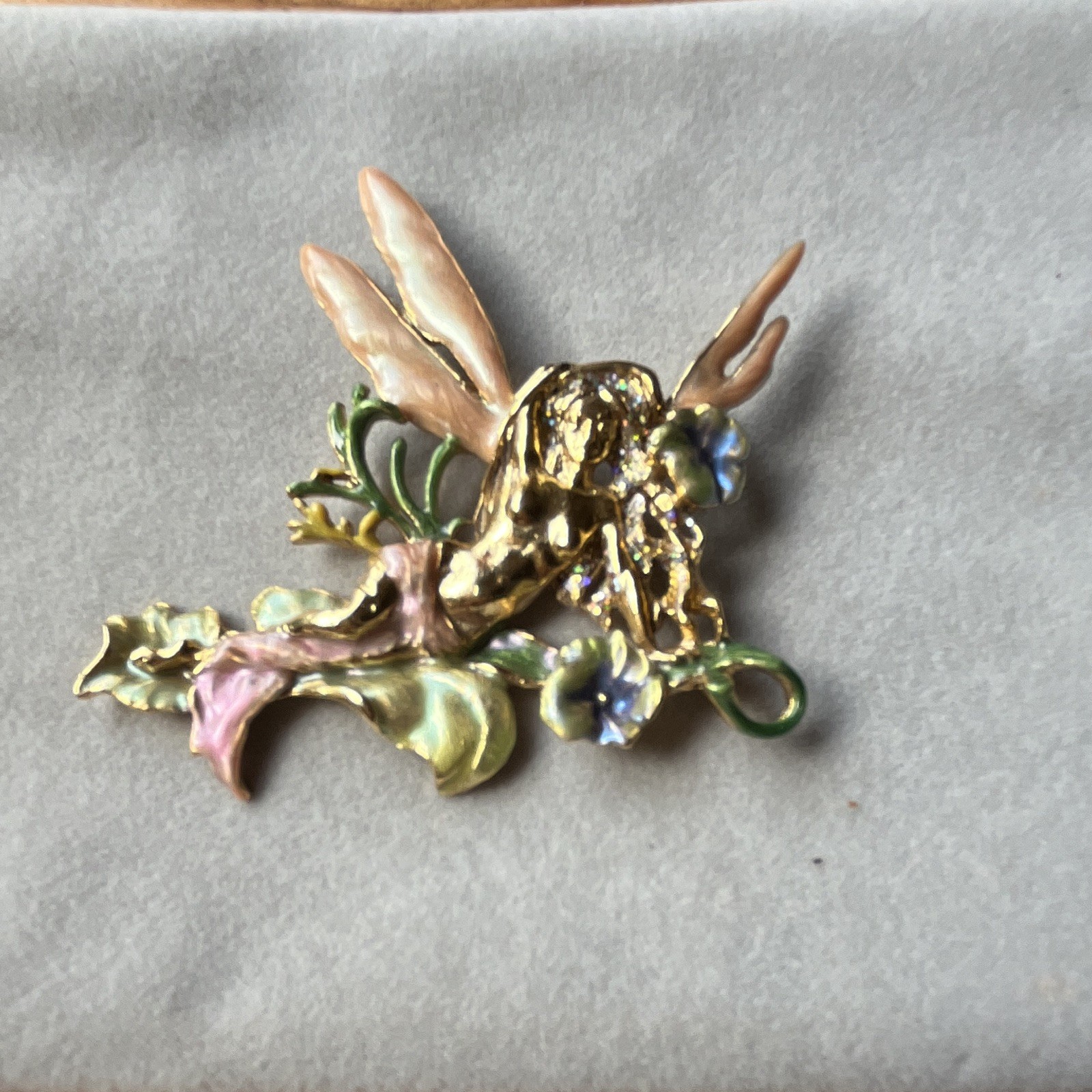 Kirks Folly “vintage”Enamel Fairy Angel Brooch Pin, Multicolor Flowers