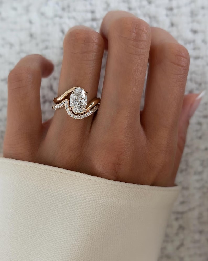 2Ct Oval Cut Simulated Diamond Bridal Set Ring 14k Rose Gold Plated