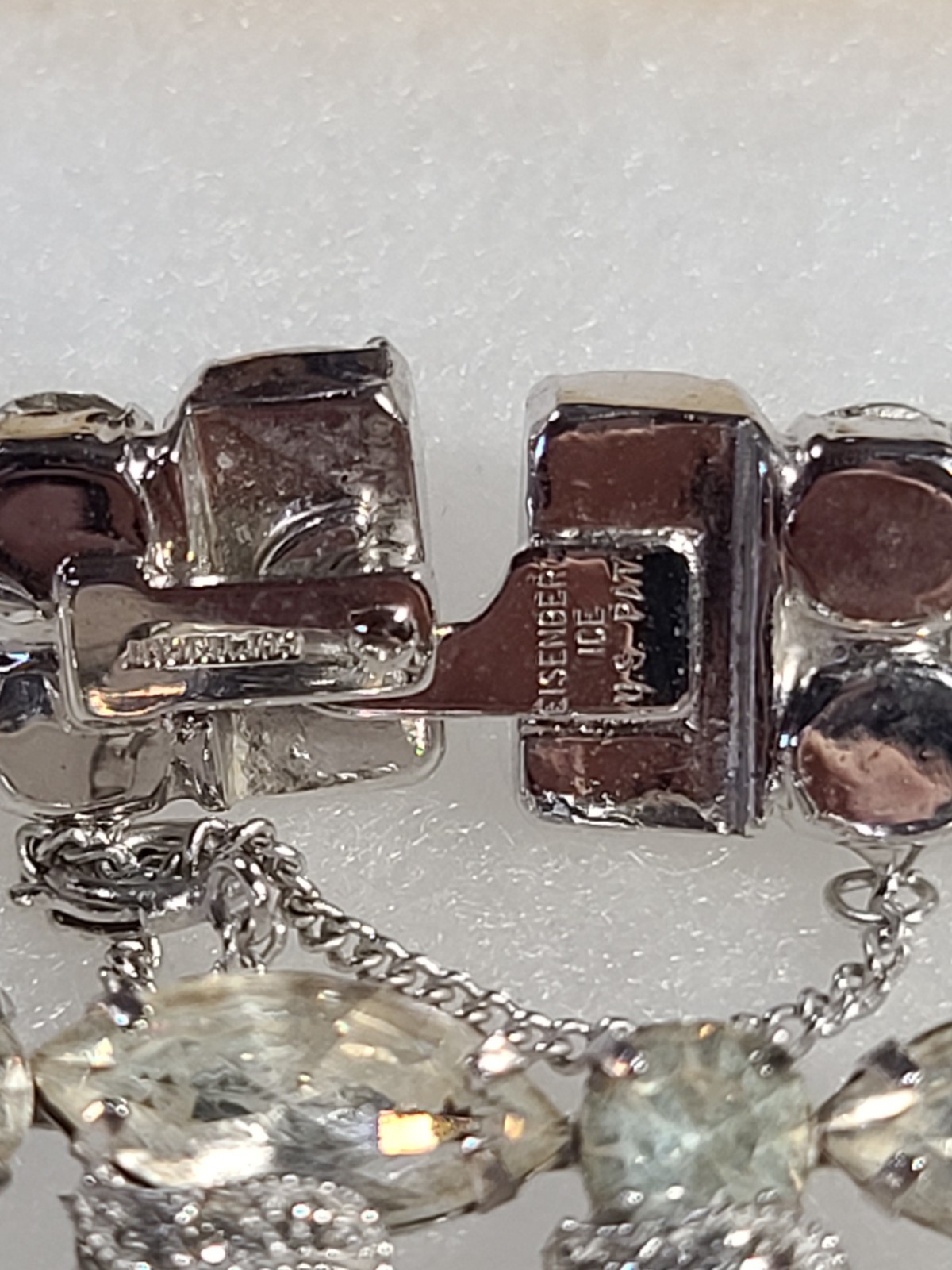 Eisenberg Signed Silver Tone Clear Rhinestone Tennis Bracelet Box Clasp Chain
