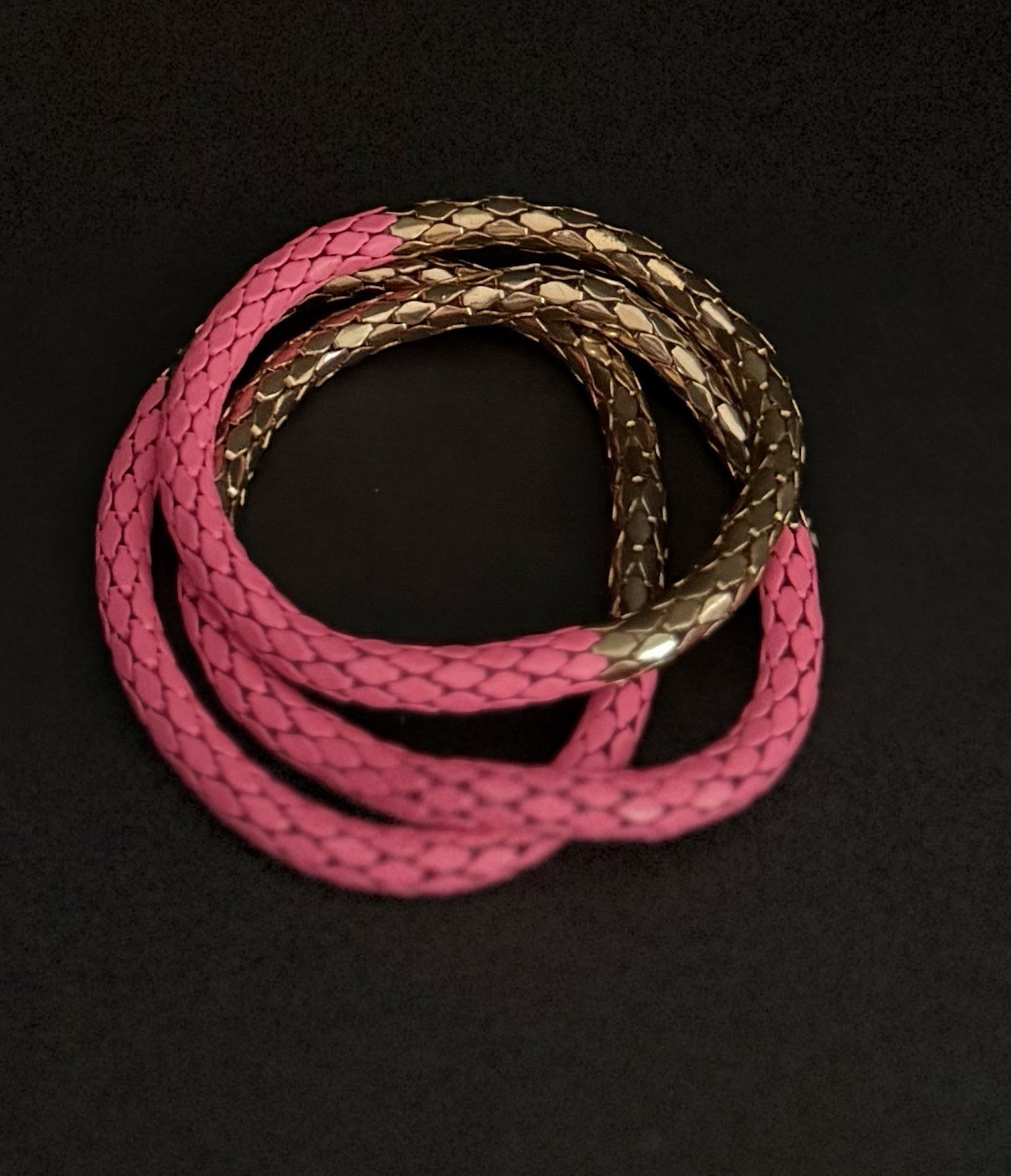 (6) Plunder Pink and Gold Tone Woven Mesh Texture Bangle Bracelet