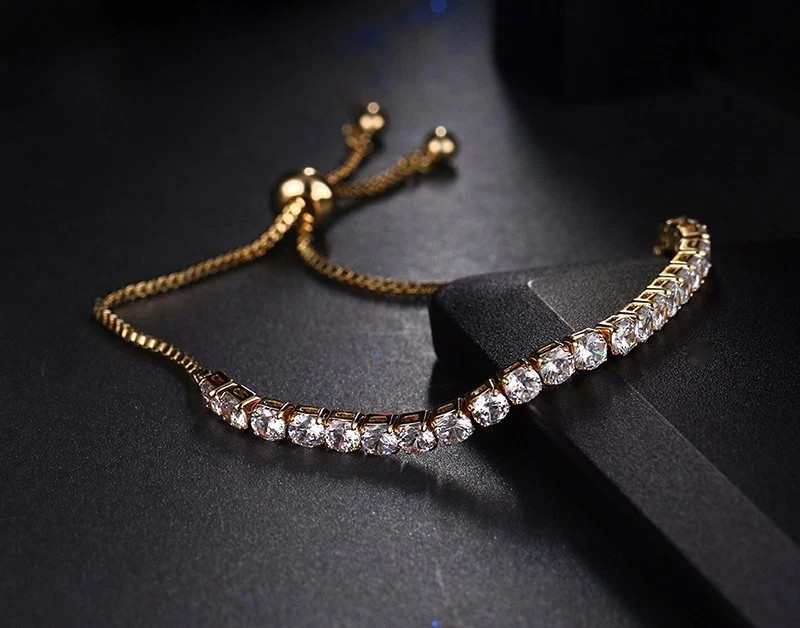 18K Gold Plated Bolo Tennis Bracelet Simulated Diamond Wedding Jewelry Gift