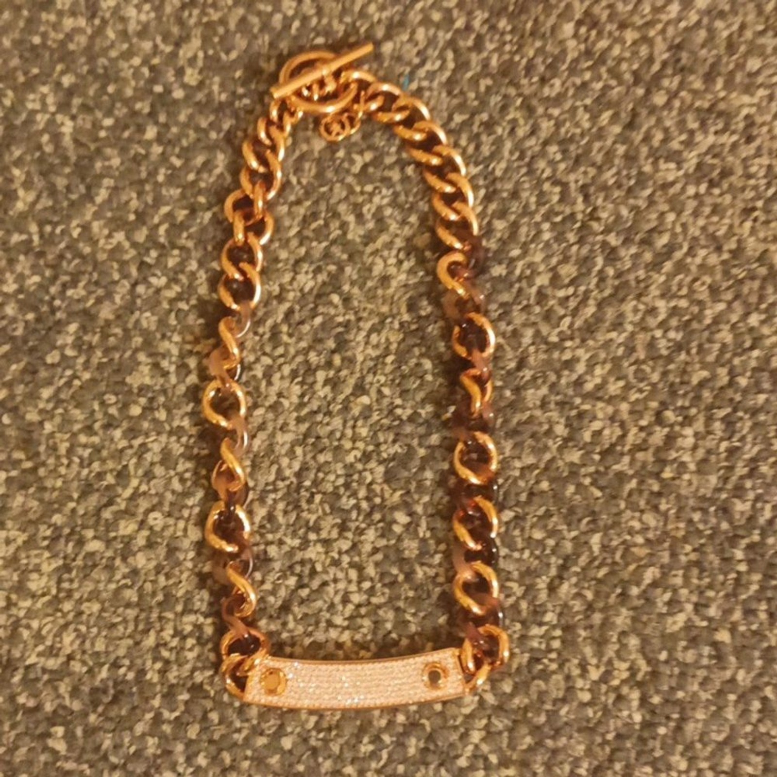 Michael Kors rose gold tortoise shell rhinestone statement necklace