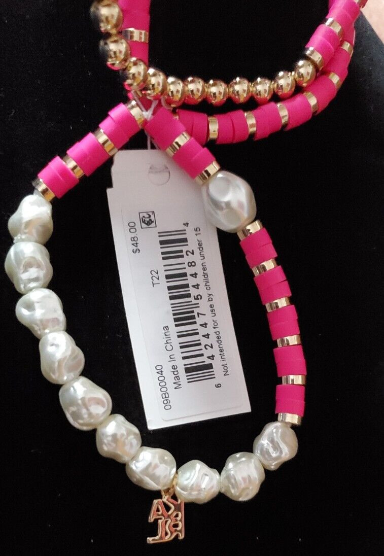 Karl Lagerfeld Paris Gold Plated Faux Pearl Strand Bracelet 3-Pc Set Pink J2