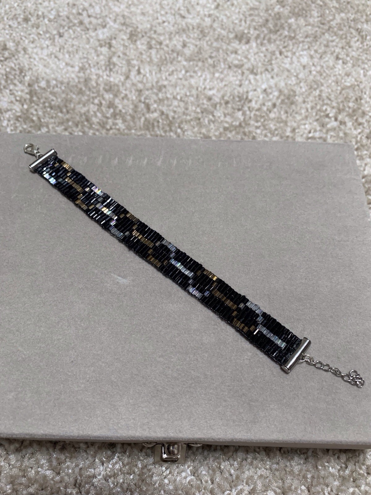 Black, Silver & Gold Beaded Chain Bracelet | Lobster Clasp | No Stone