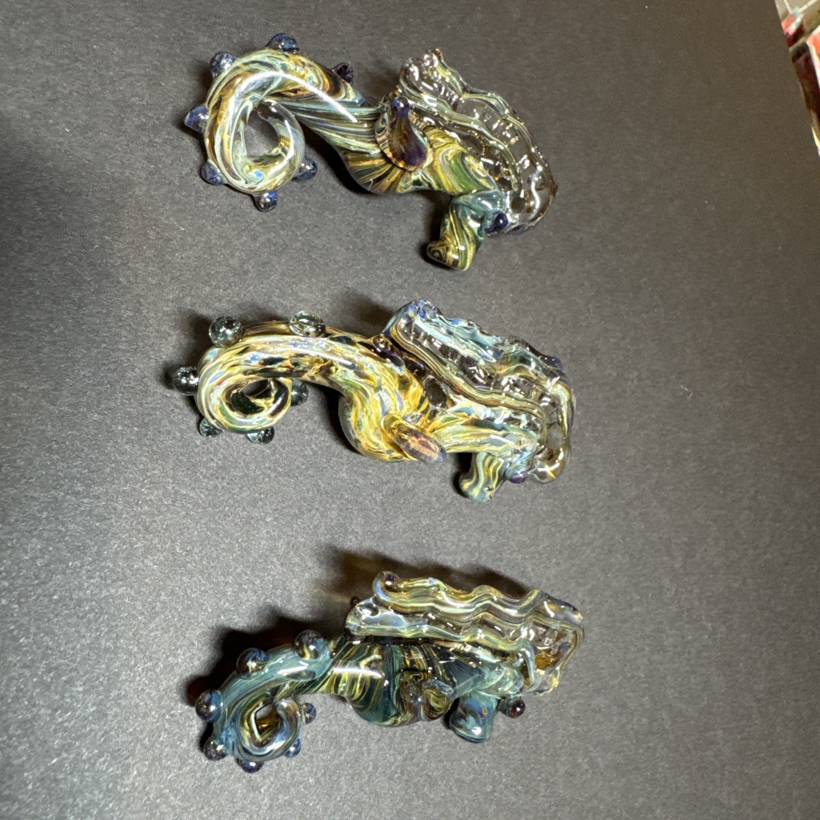 Lampwork Murano Art Glass Sea Horse Pendant, set of 3 brand new. Artisan made