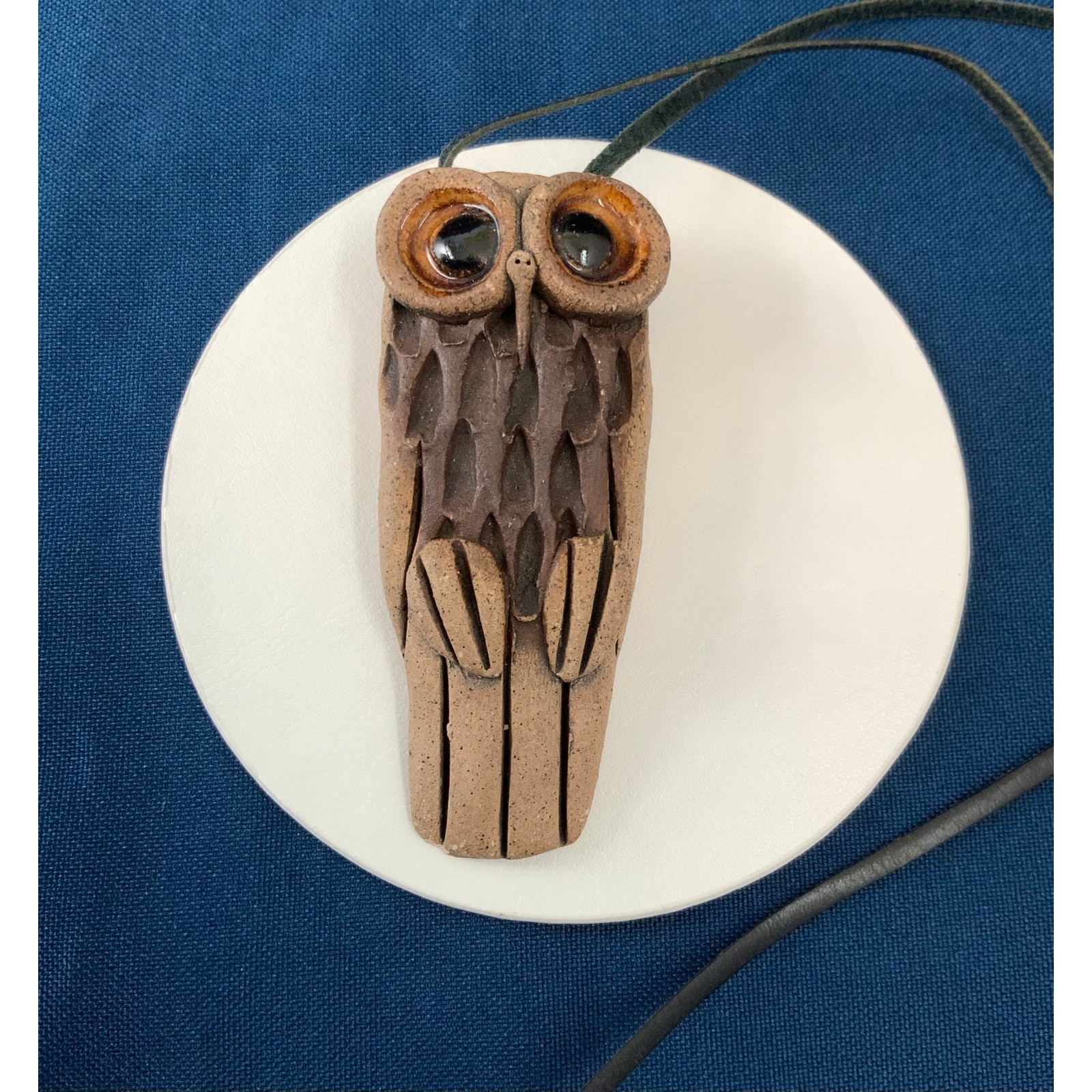 Brown Clay Owl Pendant Necklace