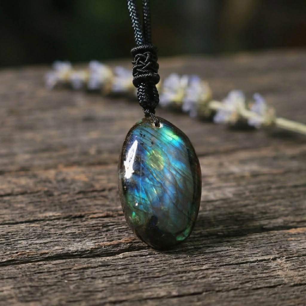 Labradorite Blue Moonstone Necklace Pendant Natural Healing Amulet Protection