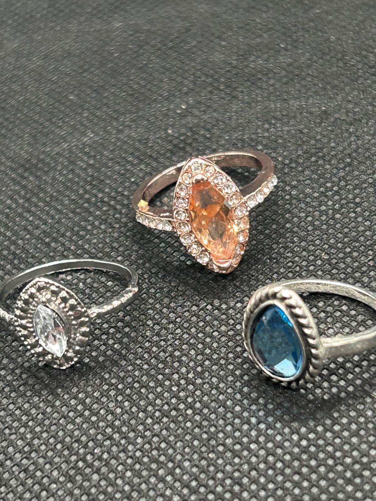 Stylish Set of 3 Rose Gold & Silver Tone Rings – 3 Sizes & Stone Colors