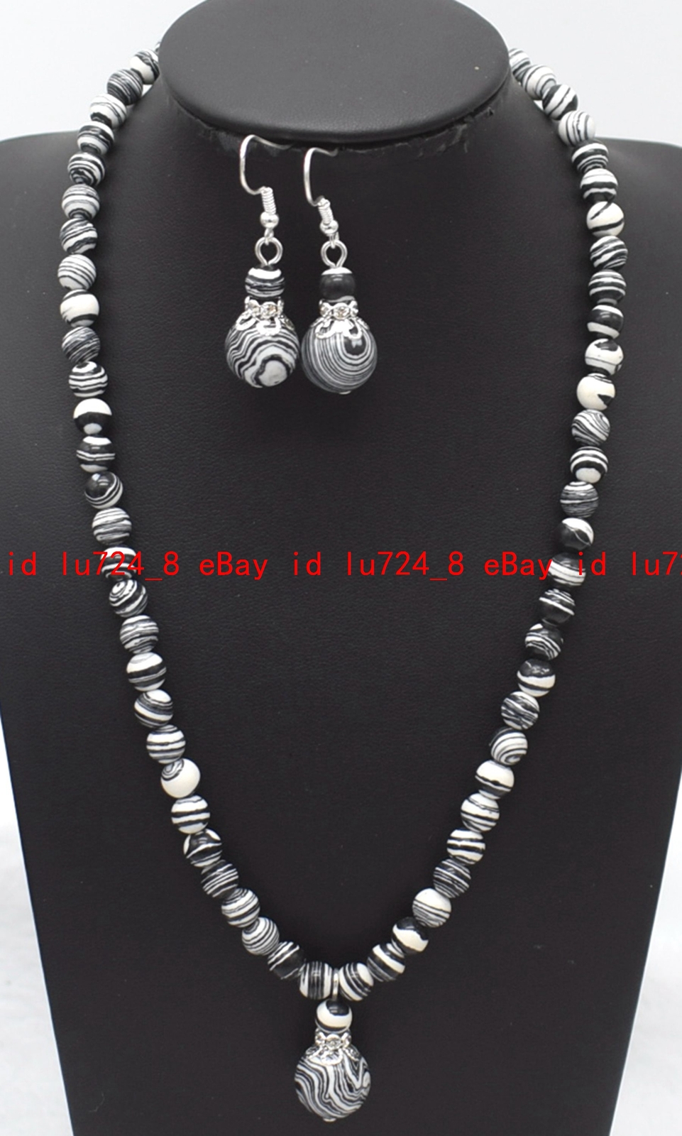 Fashion 6mm Natural Multicolor Gems Round Beads Pendant Necklace Earrings Set